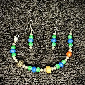Multicolor Beaded Bracelet & Dangle Earring Set – Bohemian Style item#0019